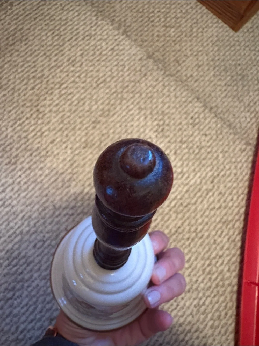 Norman Rockwell Cream and Brown Porcelain Hand Bell with Artist Illustration